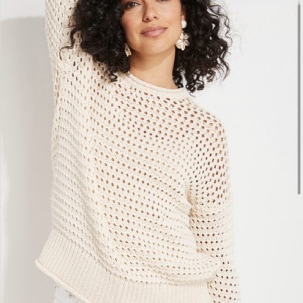 Vineyard Vines Ivory Cotton Pointelle Crewneck Sweater Sz S